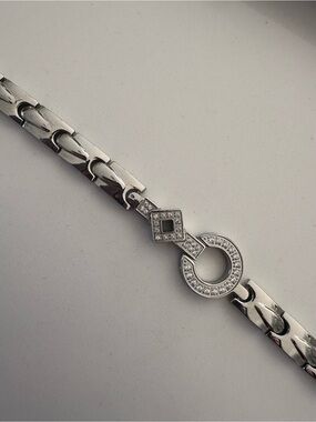 Rainso Silver Tone Crystal Magnetic Therapy Bracelet Set with Link Tool NIB